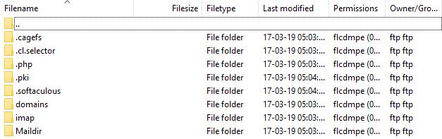 FileZilla bestandsoverzicht