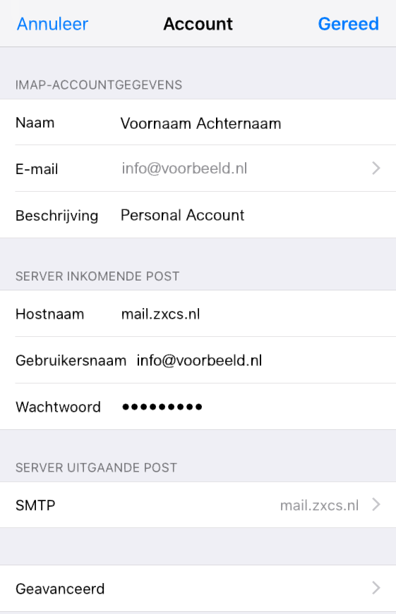 overzicht instellingen