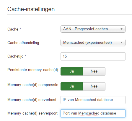 Cache instellingen