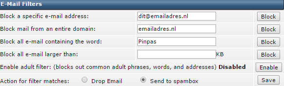 Spam filter setup