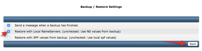 Restore settings