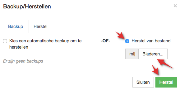 website maker backup selectie
