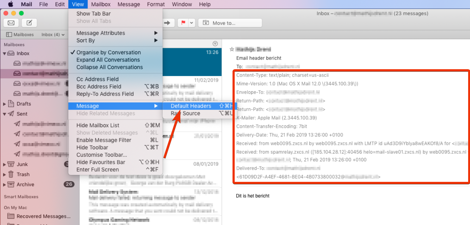 mac mail view message