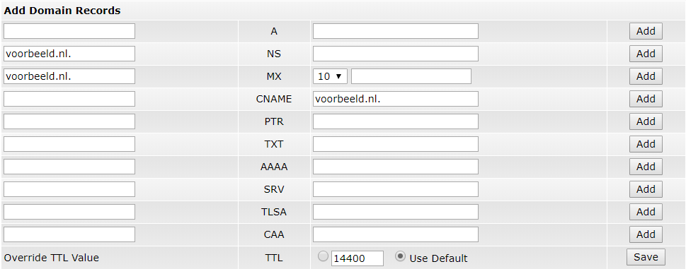 DNS records toevoegen