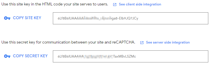 Google reCAPTCHA sleutels