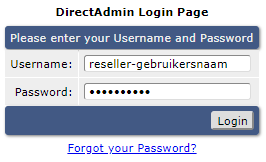 DirectAdmin login scherm